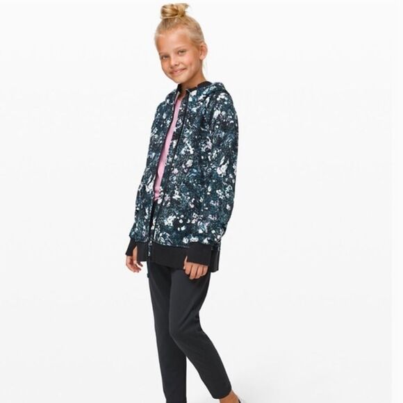 Ivivva Full Zip The Hoodie Sweatshirt Jacket In Aurora Flower White Aqua Glow 12 - Picture 2 of 12